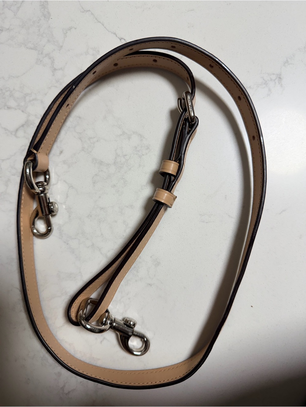 Coach Nude/Tan Leather Adjustable Strap with Silver Clips